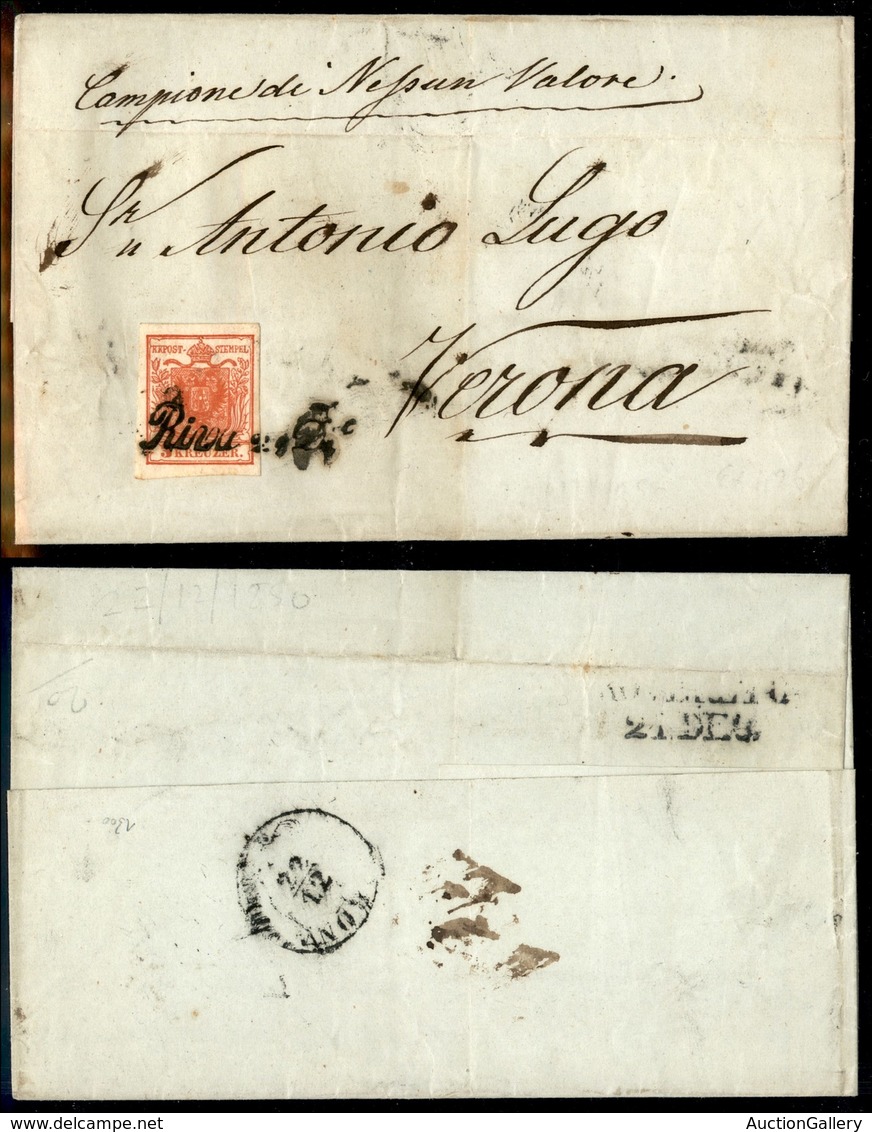 ANTICHI STATI - AUSTRIA TERRITORI ITALIANI - Riva (P.ti 4) - 3 Kreuzer (3) Su Lettera Per Verona Del 22.12.50 - Other & Unclassified