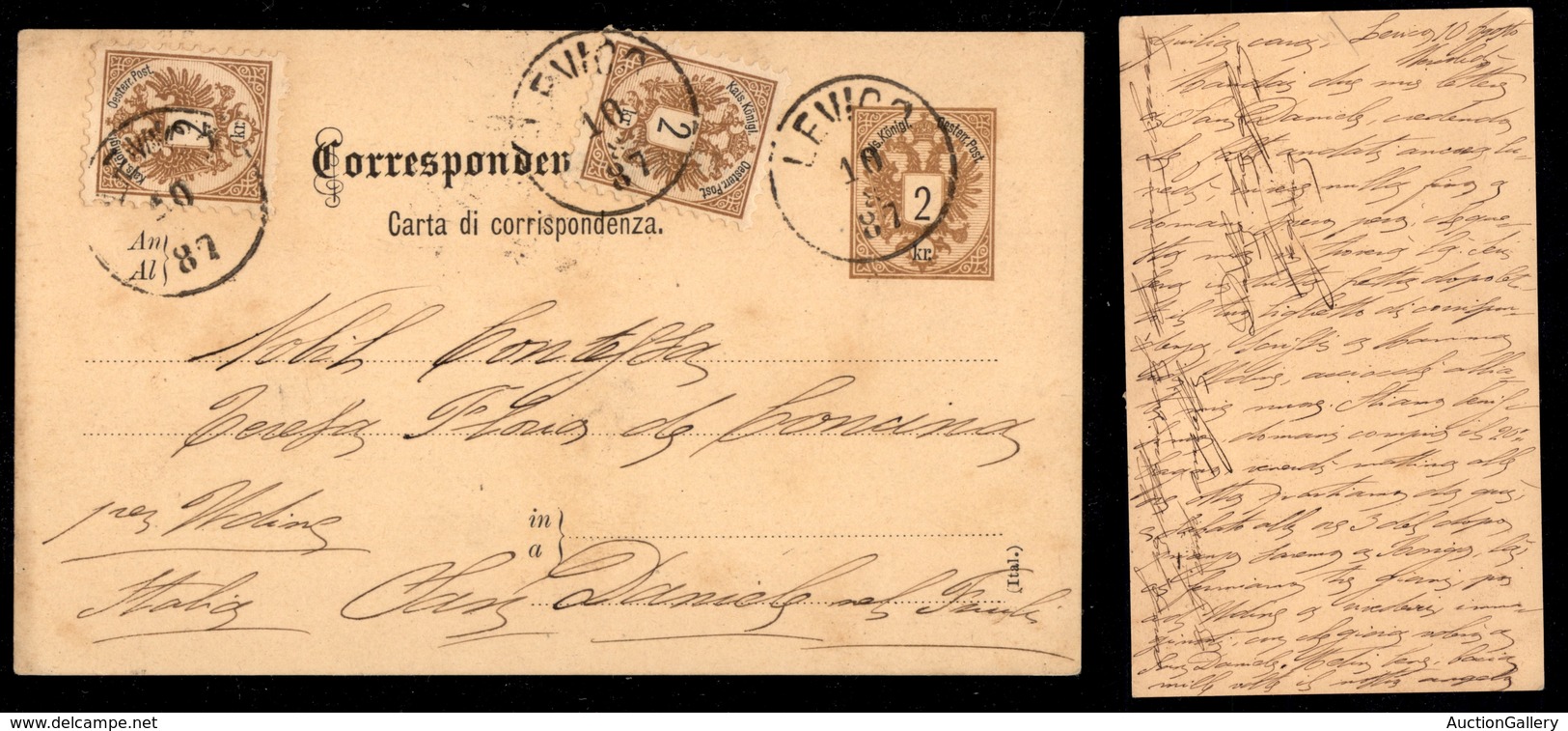 ANTICHI STATI - AUSTRIA TERRITORI ITALIANI - Levico - Cartolina Postale Da 2 Kreuzer + 2 Kreuzer (44) Per S. Daniele Del - Sonstige & Ohne Zuordnung