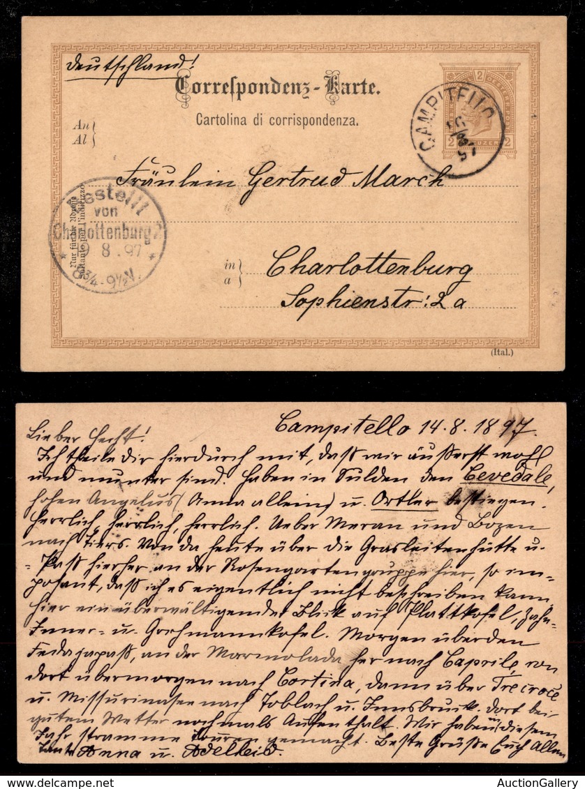 ANTICHI STATI - AUSTRIA TERRITORI ITALIANI - Campitello - Cartolina Postale Per Charlottenburg Del 16.8.97 - Other & Unclassified