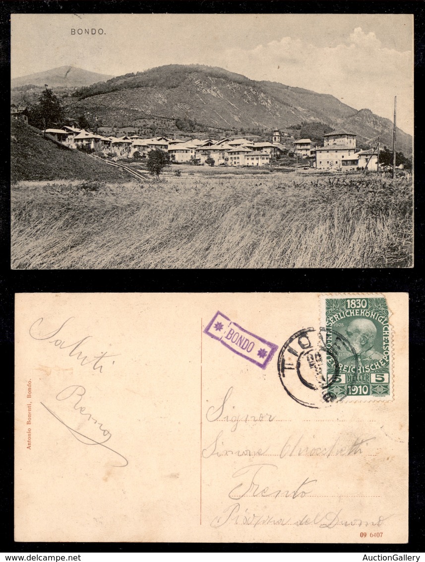 ANTICHI STATI - AUSTRIA TERRITORI ITALIANI - Bondo (P.ti 7) - Cartolina Panoramica Per Trento Del 28.8 - Andere & Zonder Classificatie