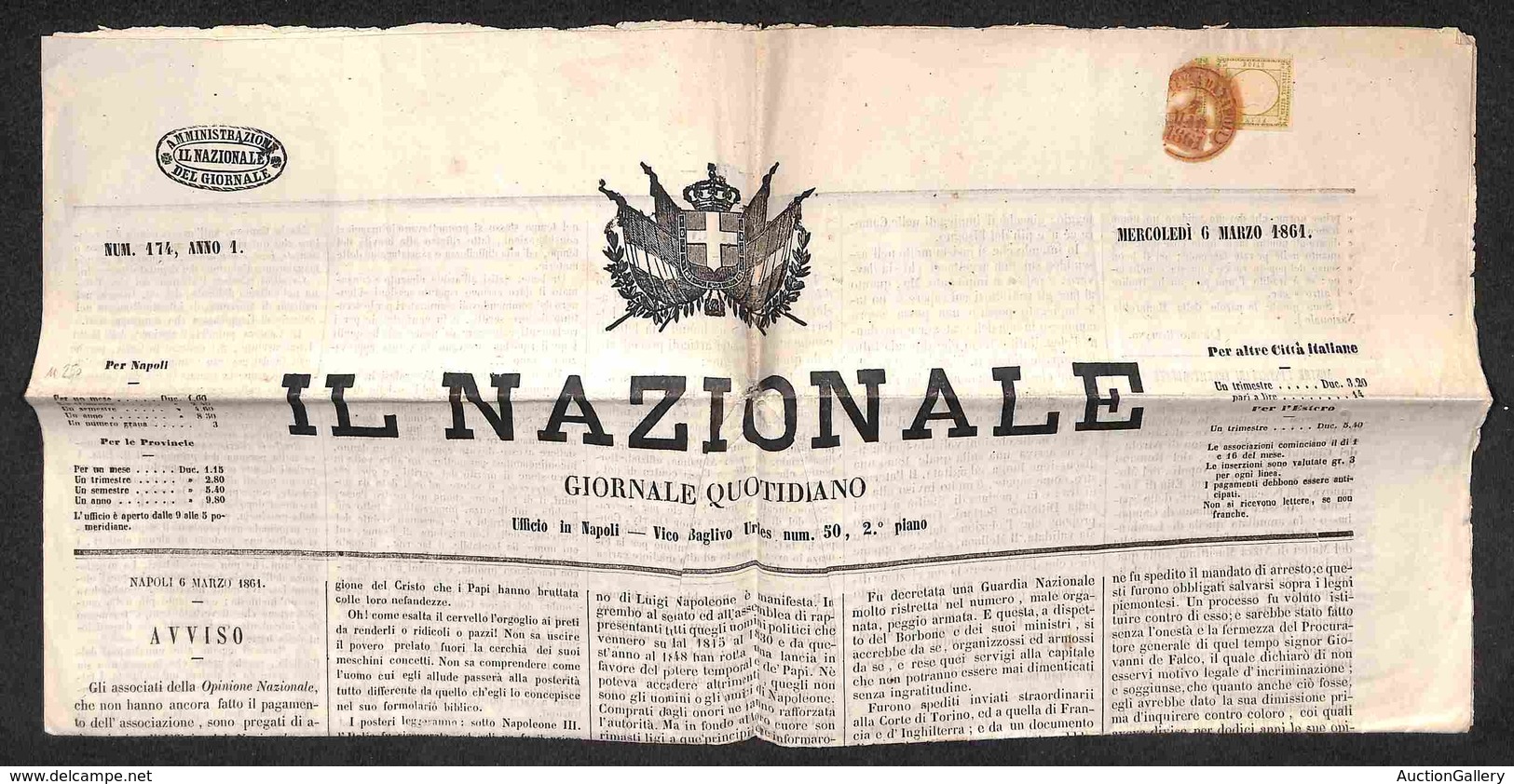 ANTICHI STATI - NAPOLI - Partenza Da Napoli (rosso - P.ti 10) - Mezzo Tornese (17b - Verde Oliva) - Intero Giornale Del  - Other & Unclassified