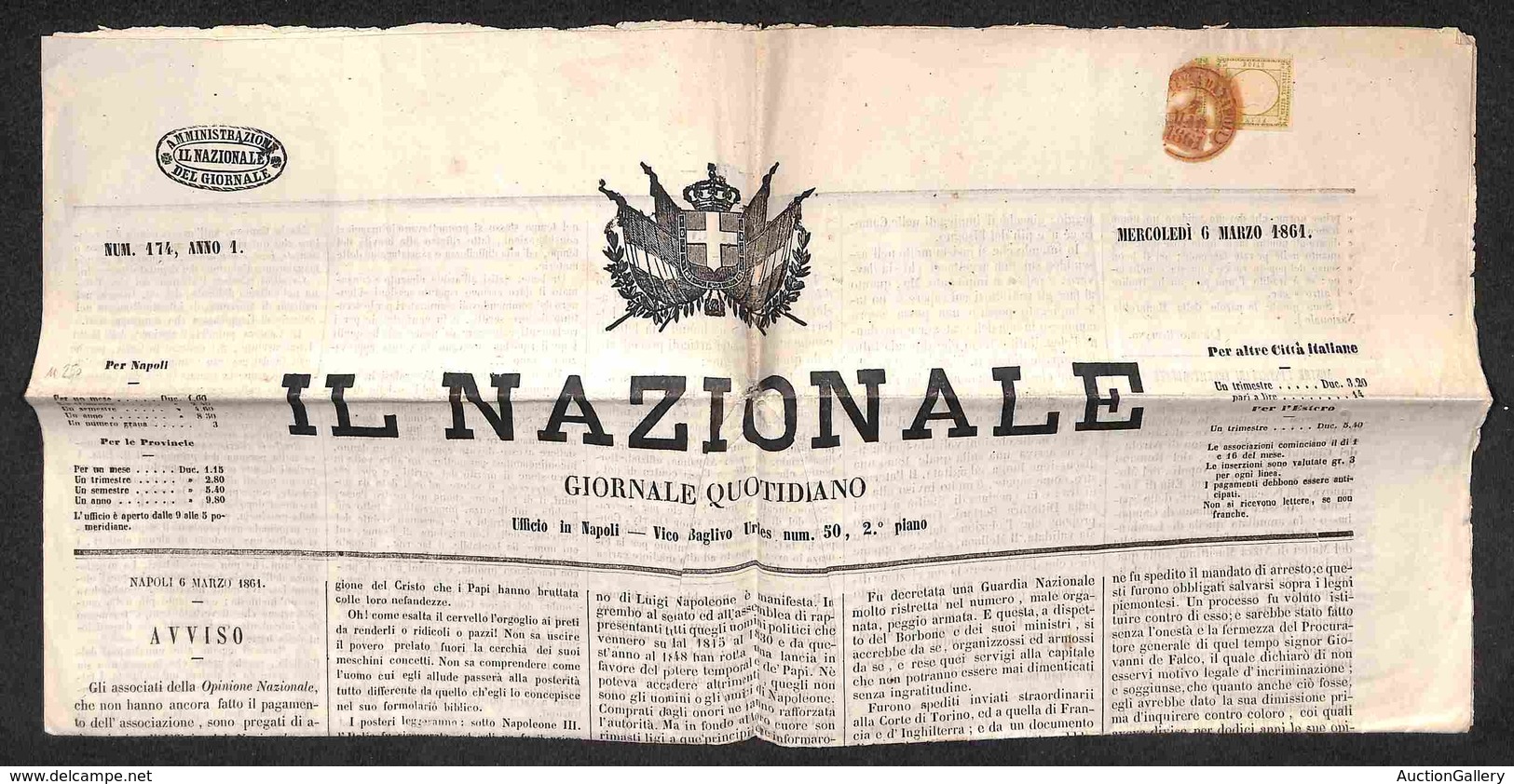 ANTICHI STATI - NAPOLI - Partenza Da Napoli (rosso - P.ti 10) - Mezzo Tornese (17b - Verde Oliva) - Intero Giornale Del  - Autres & Non Classés