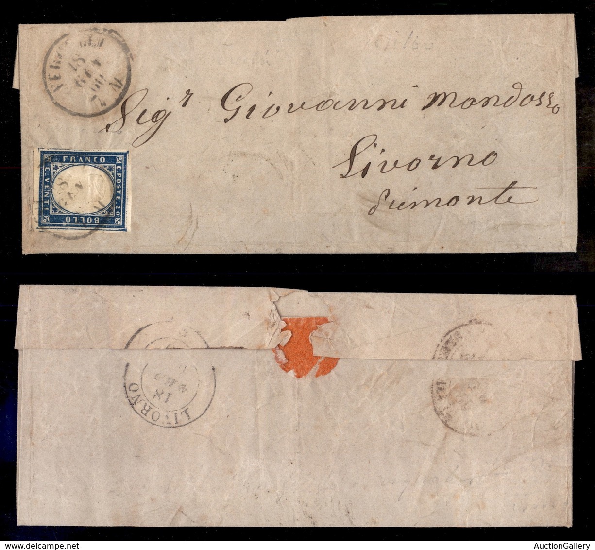 ANTICHI STATI - SARDEGNA - 20 Cent (15Ca) Su Letterina Da Vercelli A Livorno Del 18.1.60 - Other & Unclassified