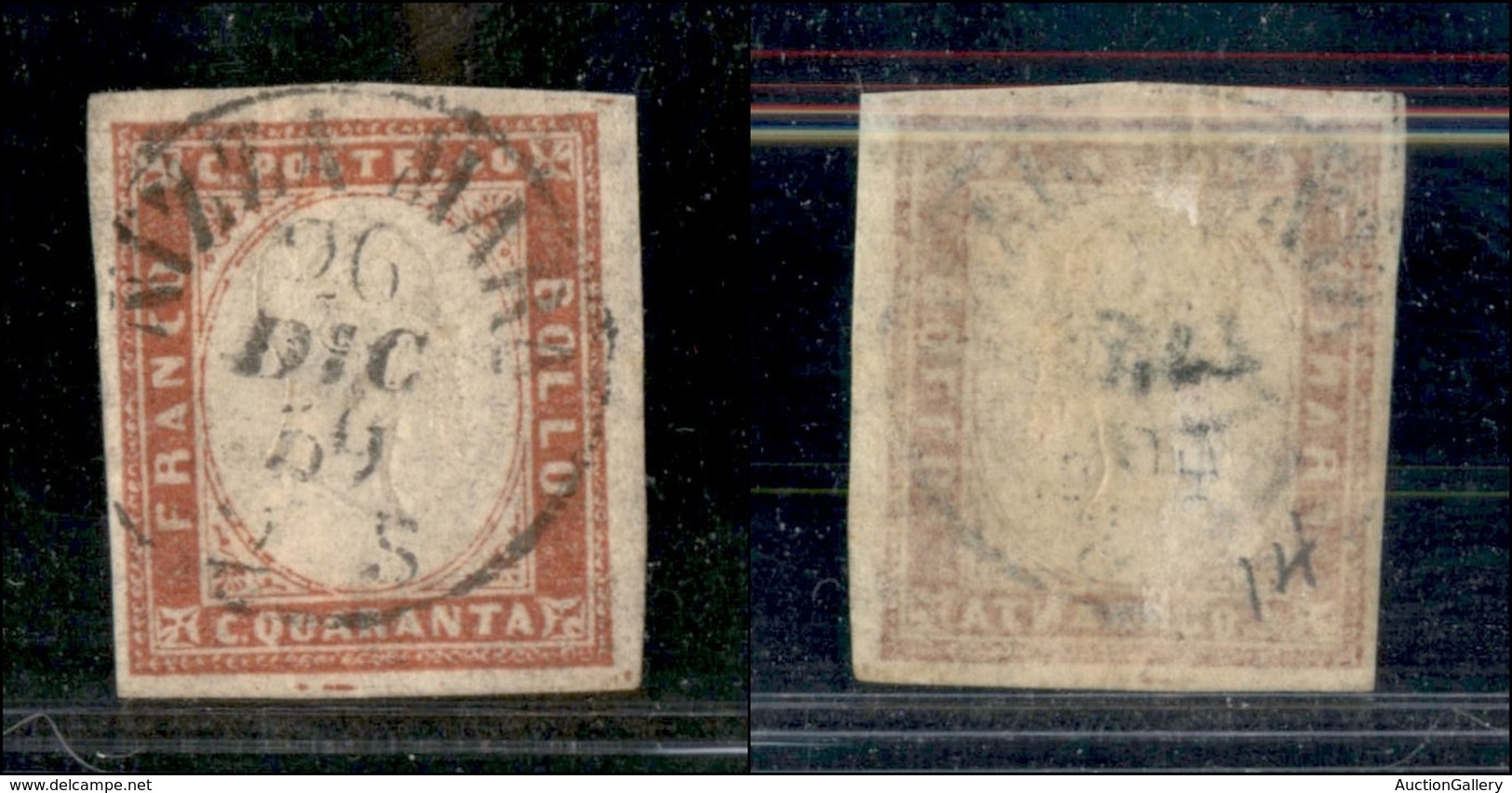 ANTICHI STATI - SARDEGNA - 1859 - 40 Cent (16Ba - Rosso Mattone) Usato A Nizza Il 26.12.59 - Other & Unclassified