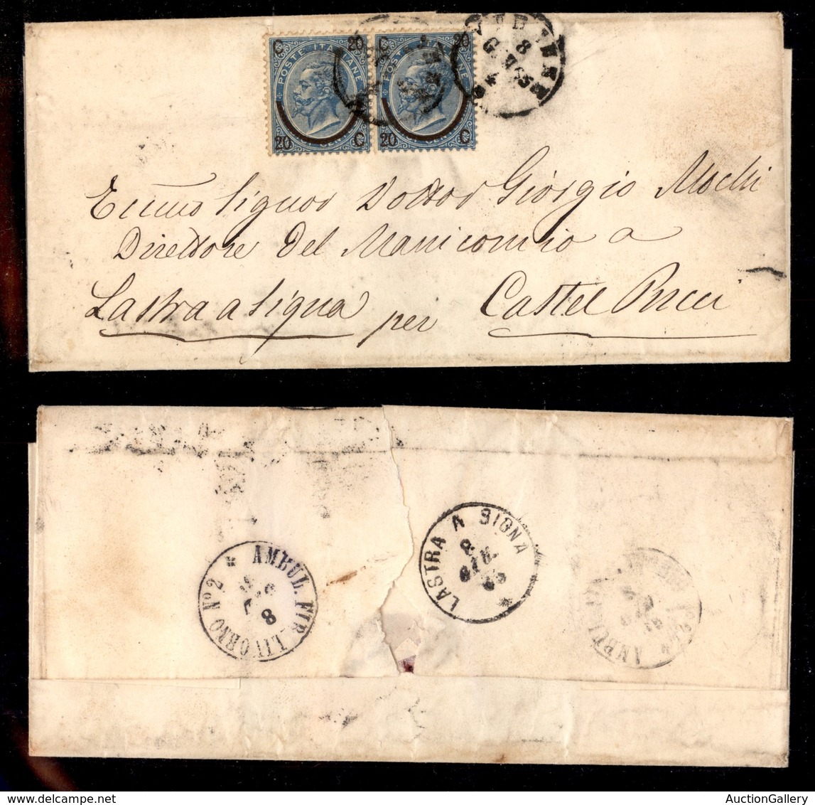 REGNO D'ITALIA - 20 Cent Su 15 (23) - Coppia Su Lettera Da Firenze A Castel Pucci Del 8.6.65 - Andere & Zonder Classificatie