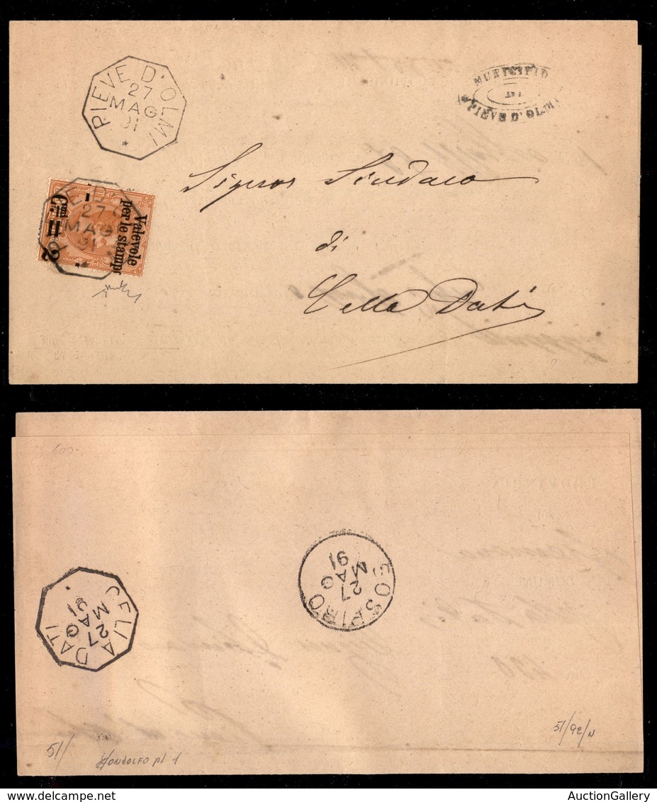 REGNO D'ITALIA - 2 Cent Su 1,25 Lire (54acb) Con Soprastampe A Destra /e A Cavallo) - Piego Da Pieve D’Olmi A Celle Del  - Other & Unclassified