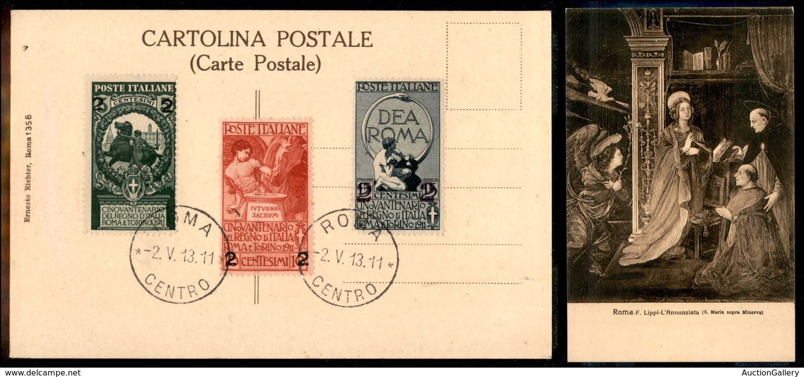 REGNO D'ITALIA - Soprastampati (99b + 100b + 101) - 3 Valori Su Cartolina - Roma 2.5.13 - Sonstige & Ohne Zuordnung