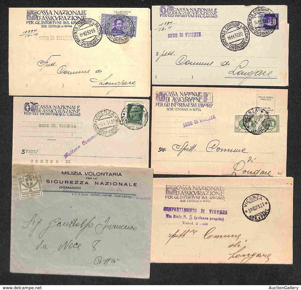 REGNO D'ITALIA - 1923/1932 - Cassa Nazionale Assicurazione Infortuni Sul Lavoro - Cinque Pieghi En Tete (quattro Con Aff - Sonstige & Ohne Zuordnung