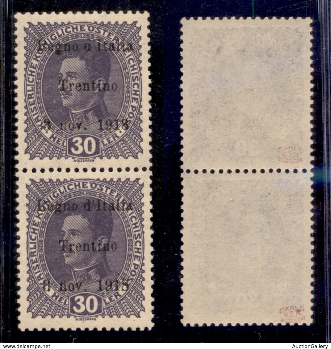 OCCUPAZIONI - TRENTINO - 1918 - 30 Heller (9) - Coppia Verticale Con Lettere Difettose (d’I..l) Nel Pezzo Superiore - Go - Sonstige & Ohne Zuordnung