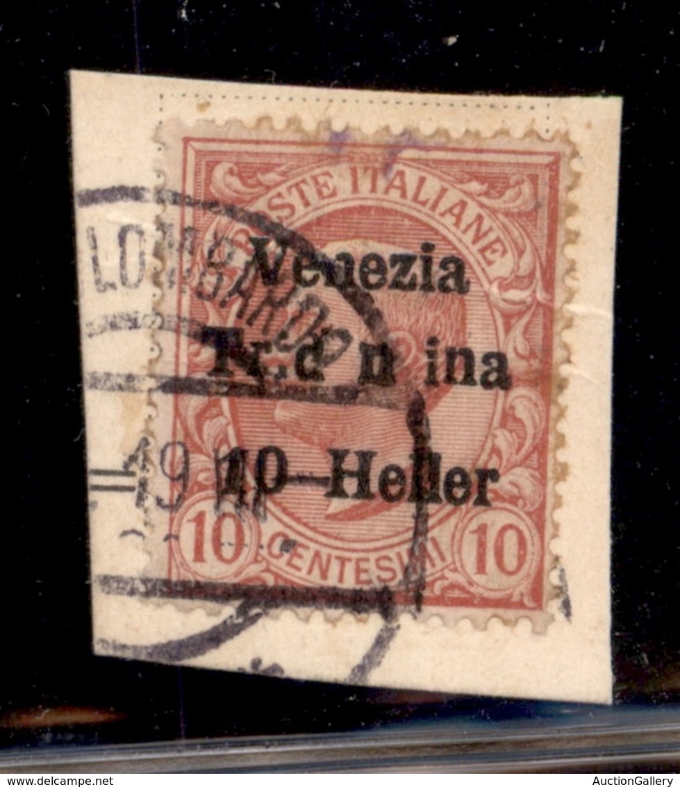 OCCUPAZIONI - TRENTINO - 1918 - 10 Heller Su 10 Cent (29f) - Errore Tr:d N Ina - Usato Su Frammento - Piega Diagonale - Sonstige & Ohne Zuordnung