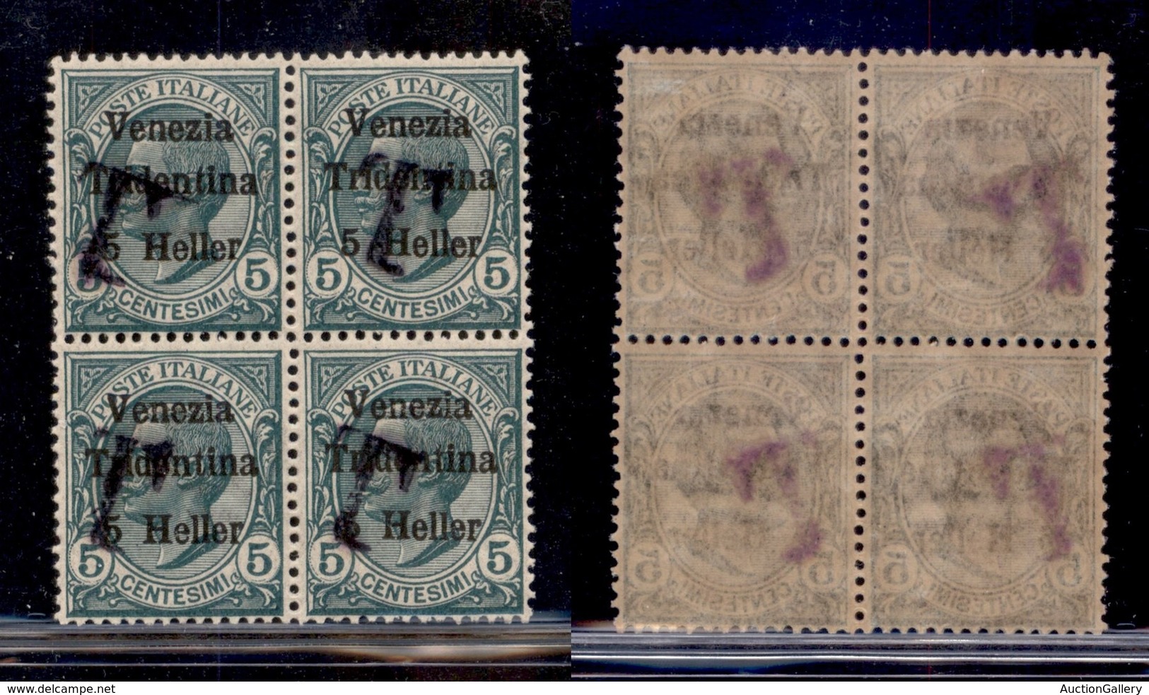 OCCUPAZIONI - BOLZANO 1 - 1919 - T Su 5 Heller  Su 5 Cent (5ad) - Quartina Con Soprastampe Oblique - Gomma Originale (2  - Other & Unclassified