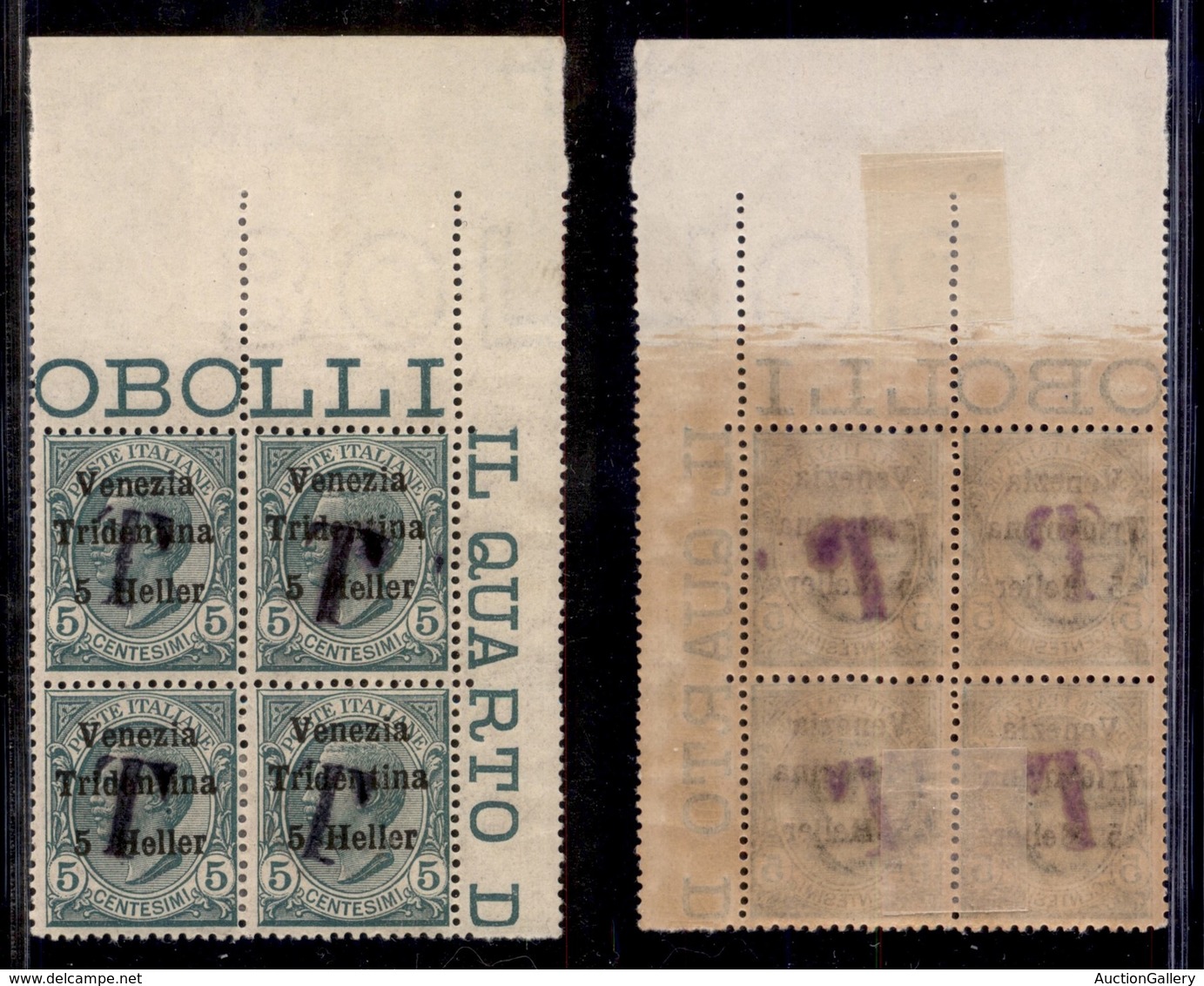 OCCUPAZIONI - BOLZANO 1 - T Su 5 Heller Su 5 Cent (5ad) - Quartina Angolare - Soprastampe Oblique - Gomma Originale (2 G - Autres & Non Classés