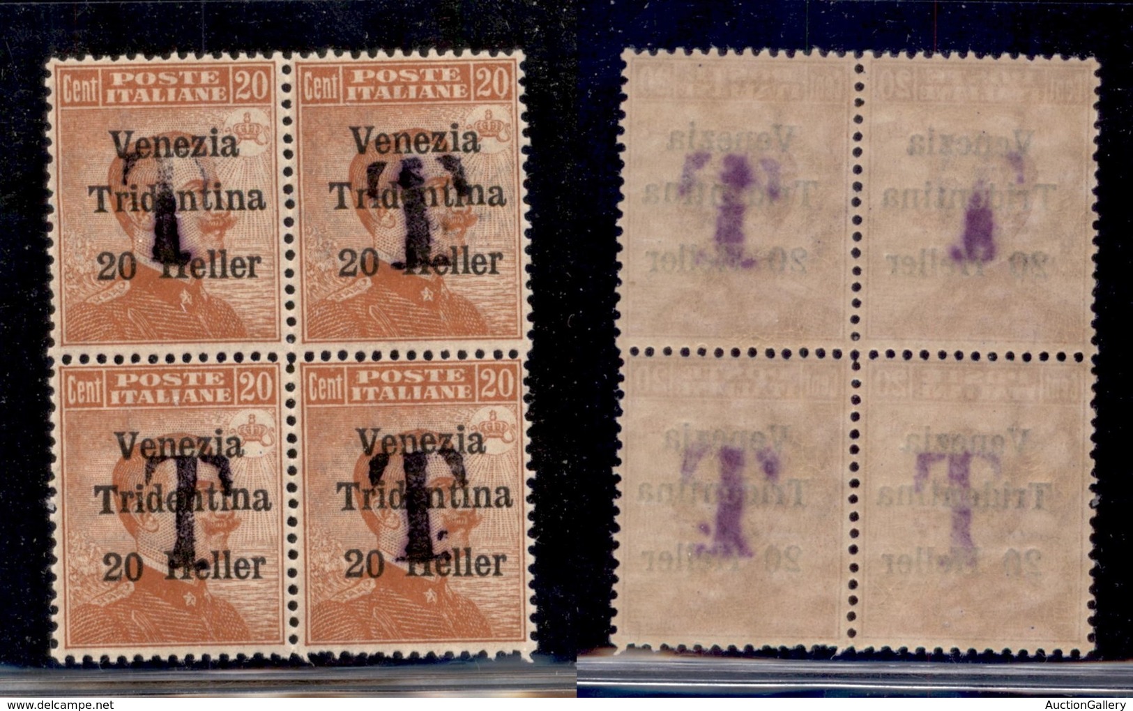 OCCUPAZIONI - BOLZANO 1 - 1919 - T Su 20 Heller Su 20 Cent (7) In Viola - Quartina - Gomma Integra - Andere & Zonder Classificatie