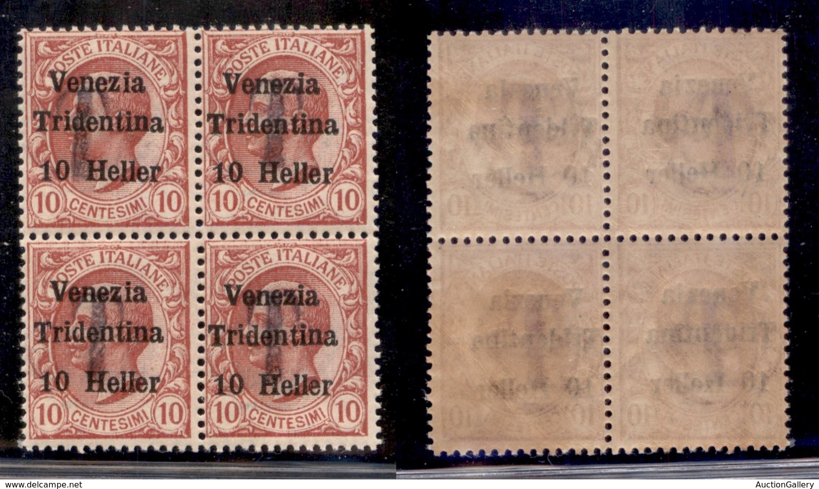 OCCUPAZIONI - MERANO - 1919 - T Su 10 Heller Su 10 Cent (tipo 6) In Quartina - Gomma Integra - Non Catalogato - Sonstige & Ohne Zuordnung