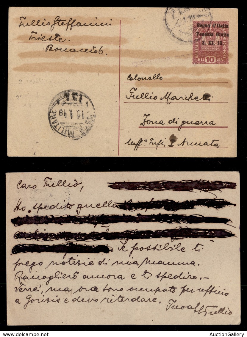 OCCUPAZIONI - VENEZIA GIULIA - Cartolina Postale Da 10 Heller (1) Da Trieste Alla Posta Militare Del Gennaio 19 - Andere & Zonder Classificatie