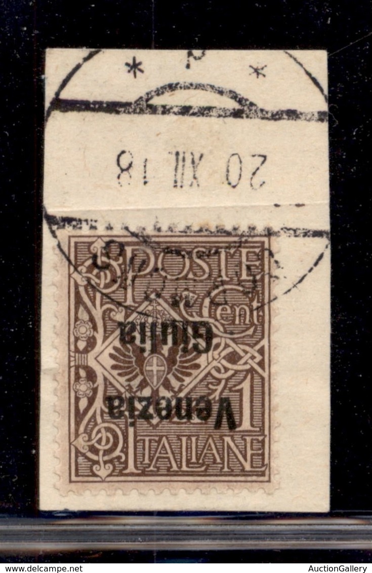 OCCUPAZIONI - VENEZIA GIULIA - 1919 - 1 Cent (19a) Con Soprastampa Capovolta - Usato Su Frammento - Autres & Non Classés