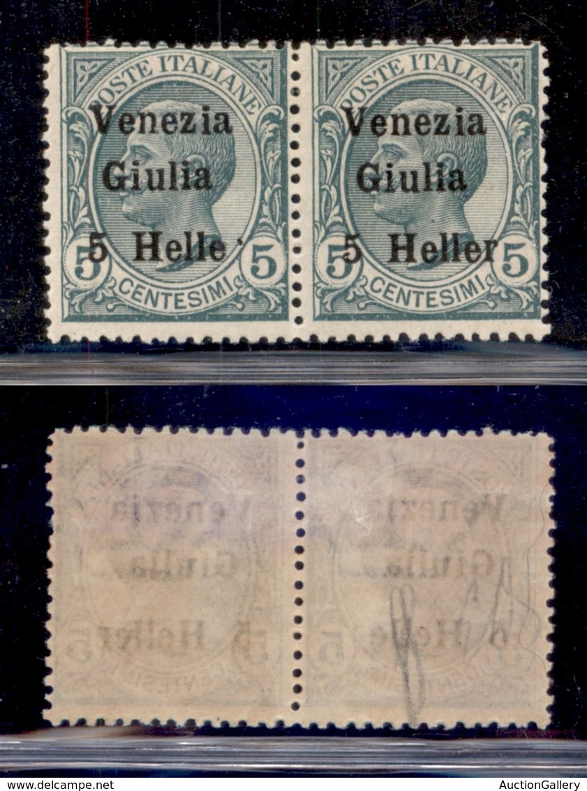 OCCUPAZIONI - VENEZIA GIULIA - 1919 - 5 Heller Su 5 Cent (30cb + 30) - Coppia Orizzontale Senza R A Sinistra - Gomma Ori - Other & Unclassified