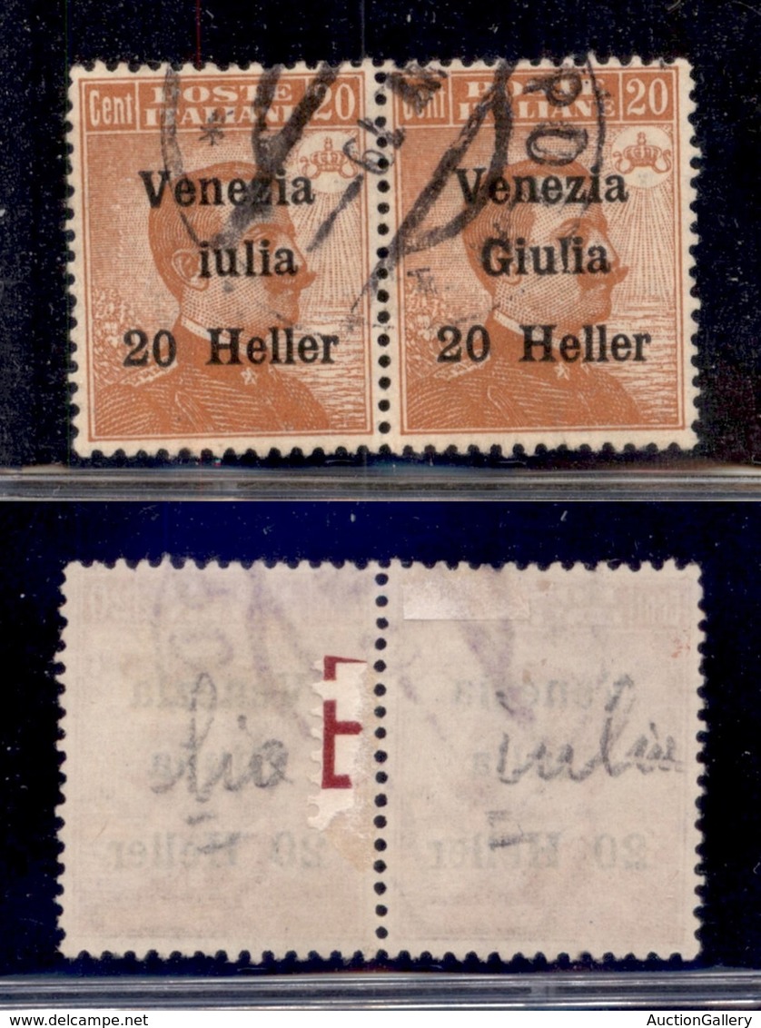 OCCUPAZIONI - VENEZIA GIULIA - 1919 - 20 Heller Su 20 Cent (31ca + 31) - Coppia Orizzontale Usata - Senza G A Sinistra - Other & Unclassified