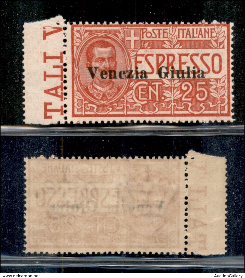 OCCUPAZIONI - VENEZIA GIULIA - 1919 - Espressi - 25 Cent (1) Bordo Foglio - Gomma Originale (240) - Autres & Non Classés