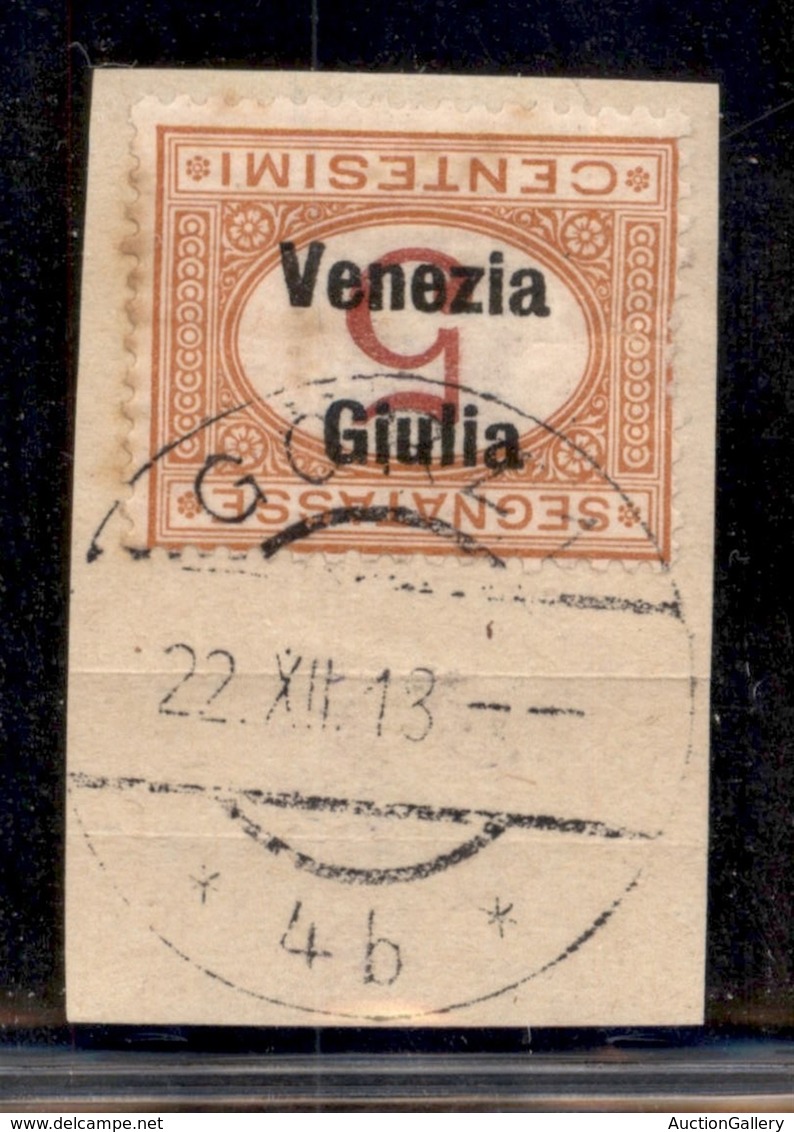 OCCUPAZIONI - VENEZIA GIULIA - 1919 - Segnatasse - 5 Cent (1a) Con Soprastampa Capovolta Usato A Gorz Su Frammento - Autres & Non Classés