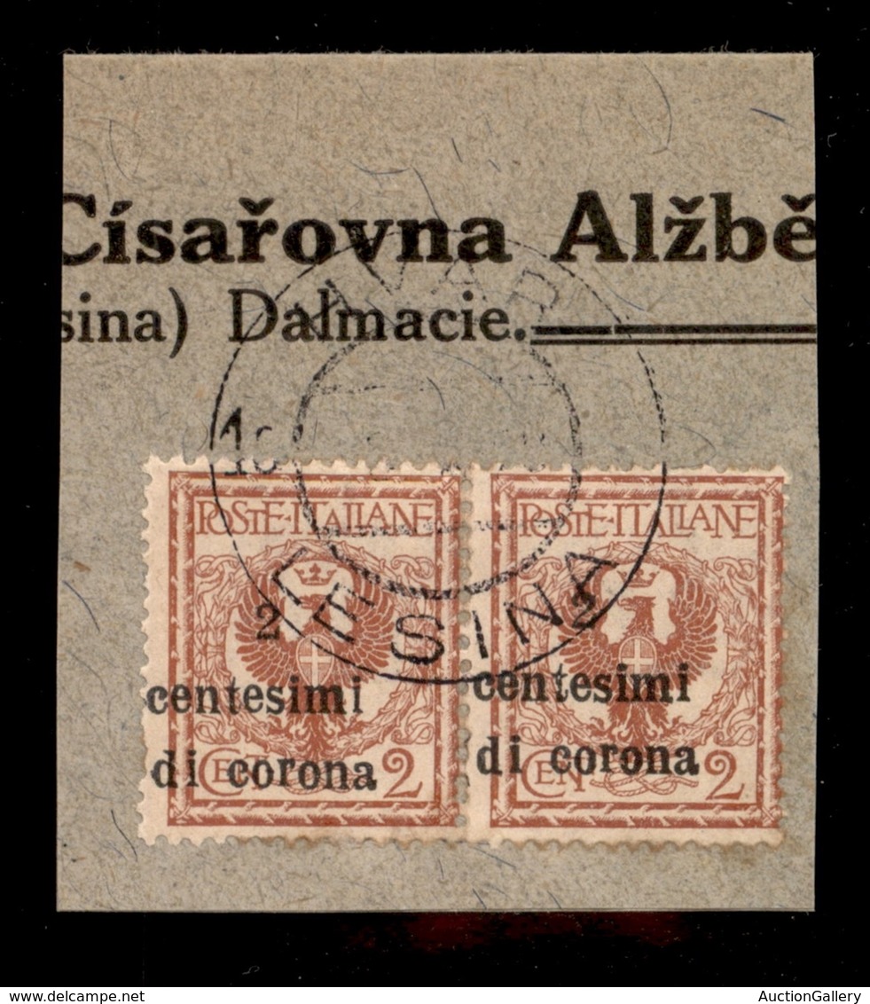 OCCUPAZIONI - TRENTO E TRIESTE - 1919 - 2 Cent Su 2 (2ufd) - Soprastampe Spostate A Sinistra - Coppia Usata Su Frammento - Other & Unclassified