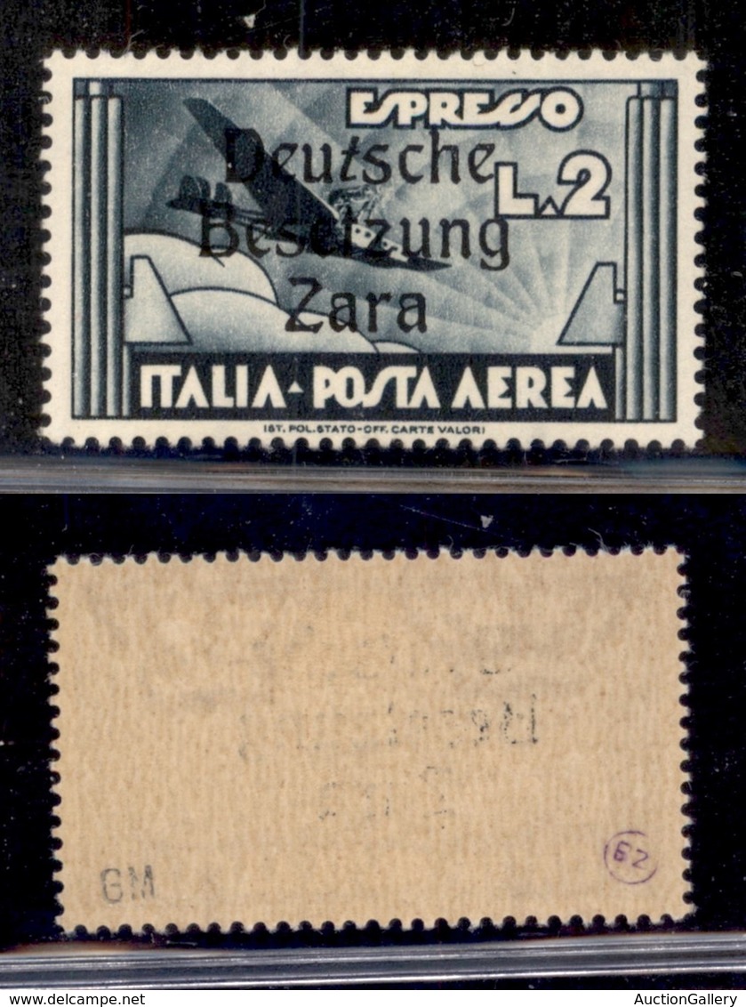 OCCUPAZIONI - ZARA - 1943 - Posta Aerea - 2 Lire Aeroespresso (9za) - T Inclinata - Gomma Originale (160) - Sonstige & Ohne Zuordnung