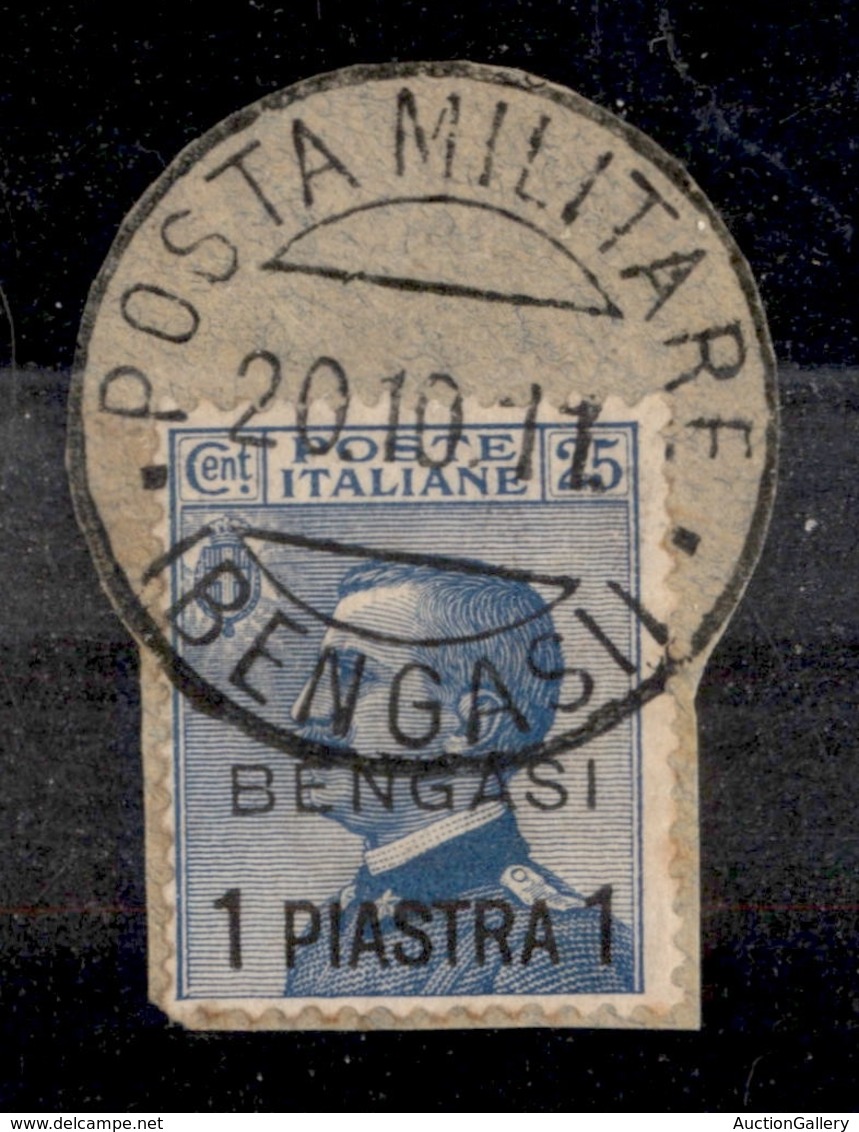 LEVANTE - BENGASI - 20.10.1911 - 1 Piastra Su 25 Cent (2) Usato Nel Giorno D’emissione Su Frammento (275++) - Sonstige & Ohne Zuordnung