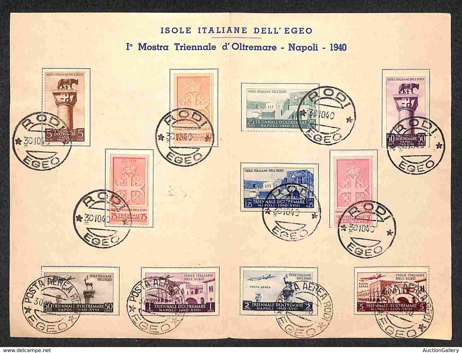 COLONIE - EGEO - 1940 - Triennale (111/117 + Aerea 52/55) - Emissione Completa Usata Su Folder Della Mostra (28.10.40) - Otros & Sin Clasificación