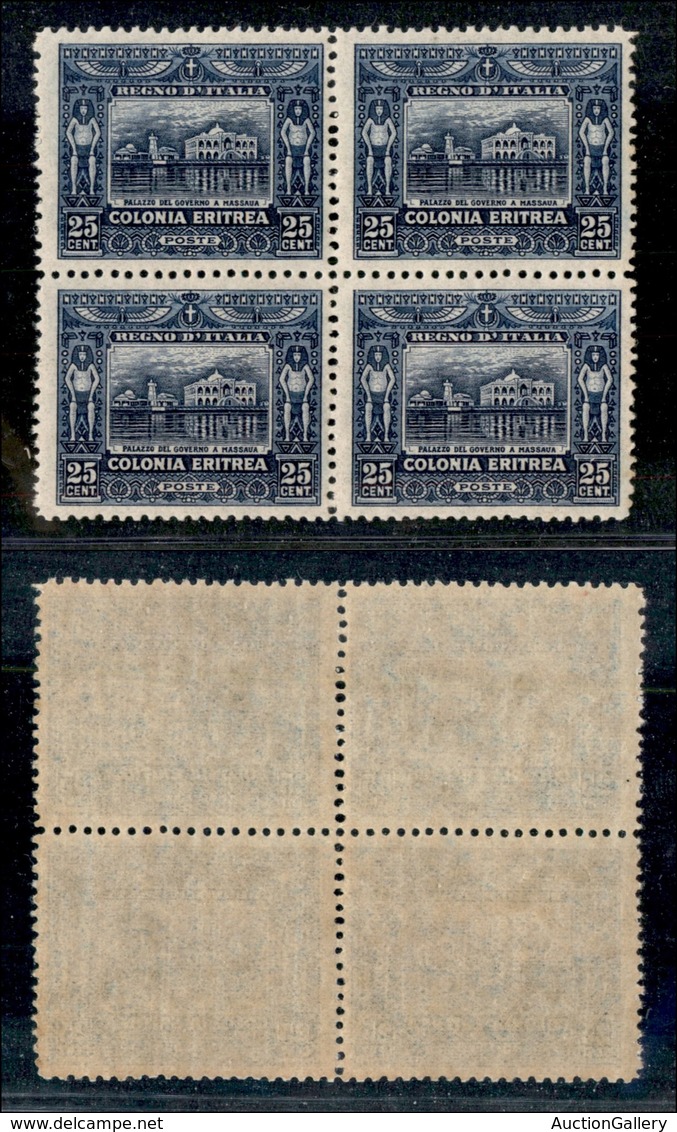 COLONIE - ERITREA - 1910 - 25 Cent (37) In Quartina - Gomma Integra (200+) - Sonstige & Ohne Zuordnung