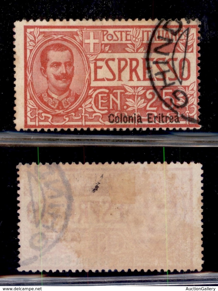 COLONIE - ERITREA - 1907 - Espressi - 25 Cent (1c) Usato - Soprastampa N Basso (100) - Sonstige & Ohne Zuordnung