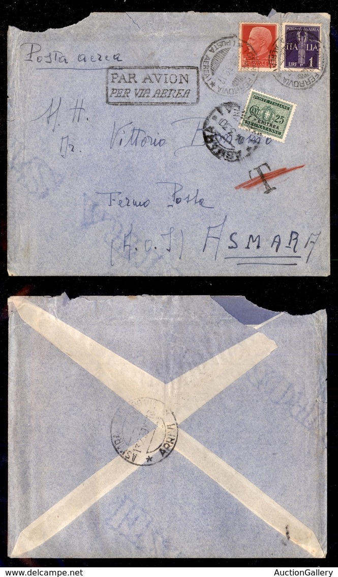 COLONIE - ERITREA - Fermo Posta - 25 Cent (29 - Segnatasse) - Aerogramma Da Torino A Asmara Del 9.1.30 - Other & Unclassified