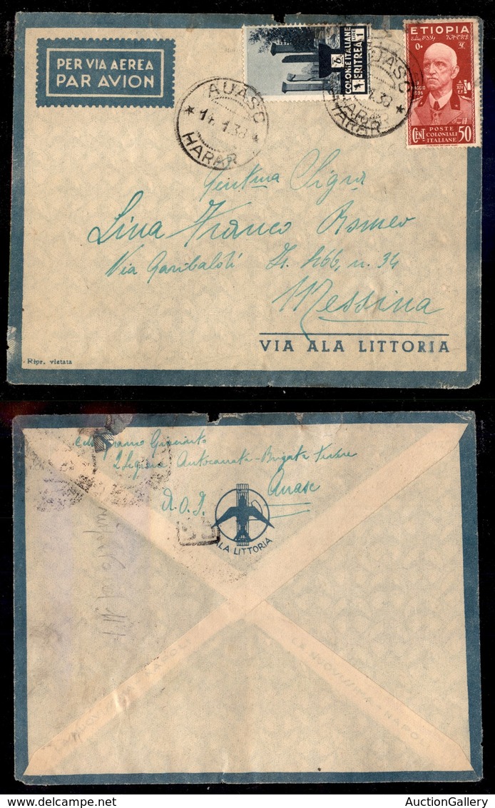 COLONIE - ETIOPIA - Auasc - Aerogramma Per Messina Del 14.1.36 (5 + 209 Eritrea) - Sonstige & Ohne Zuordnung