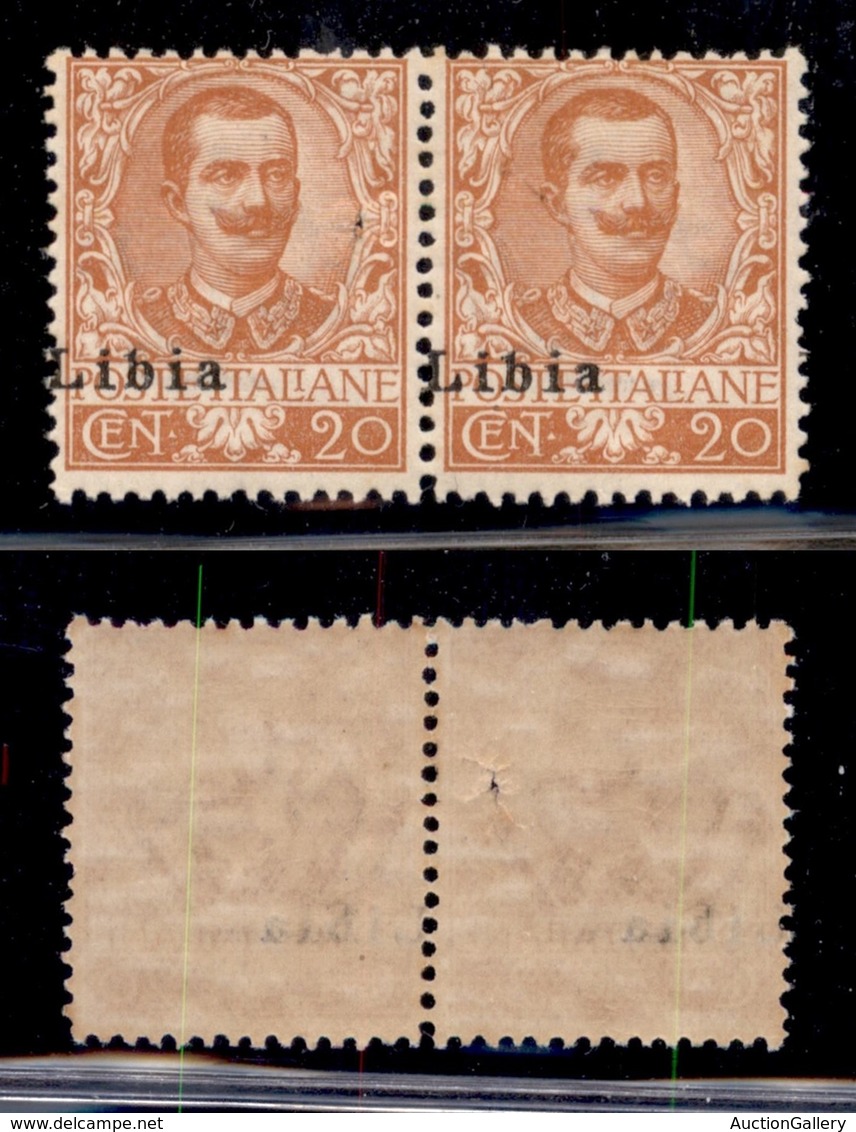 COLONIE - LIBIA - 1915 - 20 Cent Floreale (6 Oad/ob) - Coppia Orizzontale Con Soprastampa A Cavallo - Gomma Integra (300 - Other & Unclassified