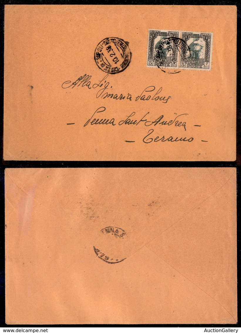 COLONIE - LIBIA - Città Di Tripoli/Piroscafo Postale Italiano - Coppia Del 5 Cent (46) Su Busta Per Teramo Del 10.2.38 - Sonstige & Ohne Zuordnung