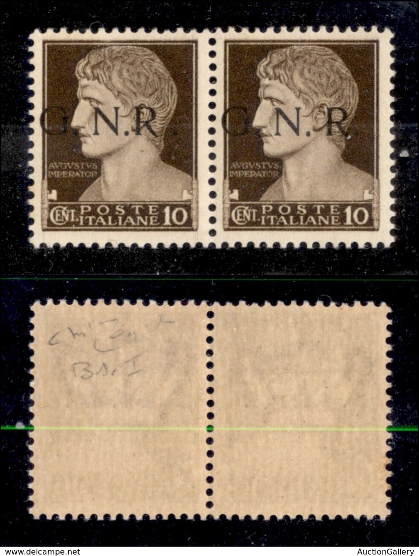 REPUBBLICA SOCIALE - GNR BRESCIA - 1943 - 10 Cent (471/Il + 471/I) In Coppia - A Sinistra R Accostato A N (pos. 186) - G - Other & Unclassified