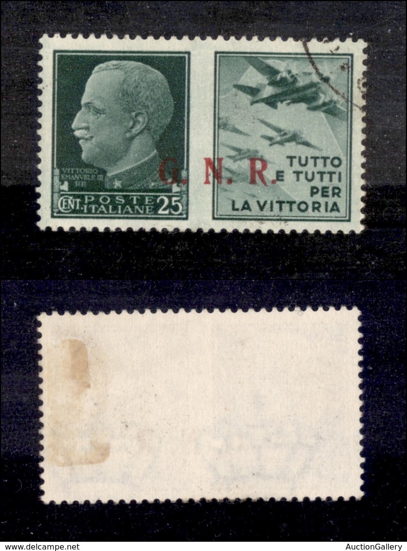 REPUBBLICA SOCIALE - GNR BRESCIA - 1943 - Propaganda - 25 Cent Aviazione (15/IIef) Usato - Punto Picco Dopo R - Sonstige & Ohne Zuordnung