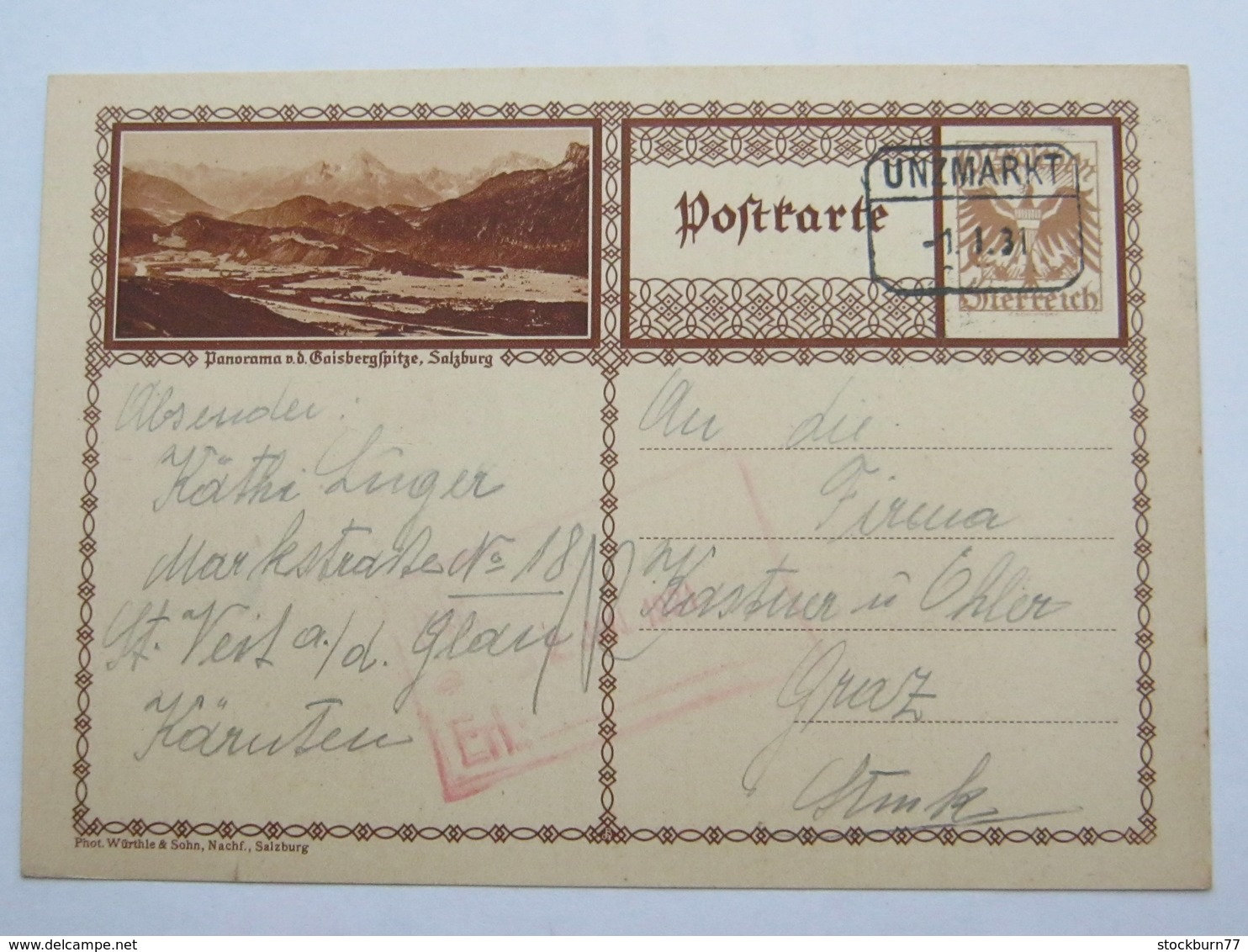 1931 , UNZMARKT , Klarer Stempel  Auf Karte - Briefe U. Dokumente