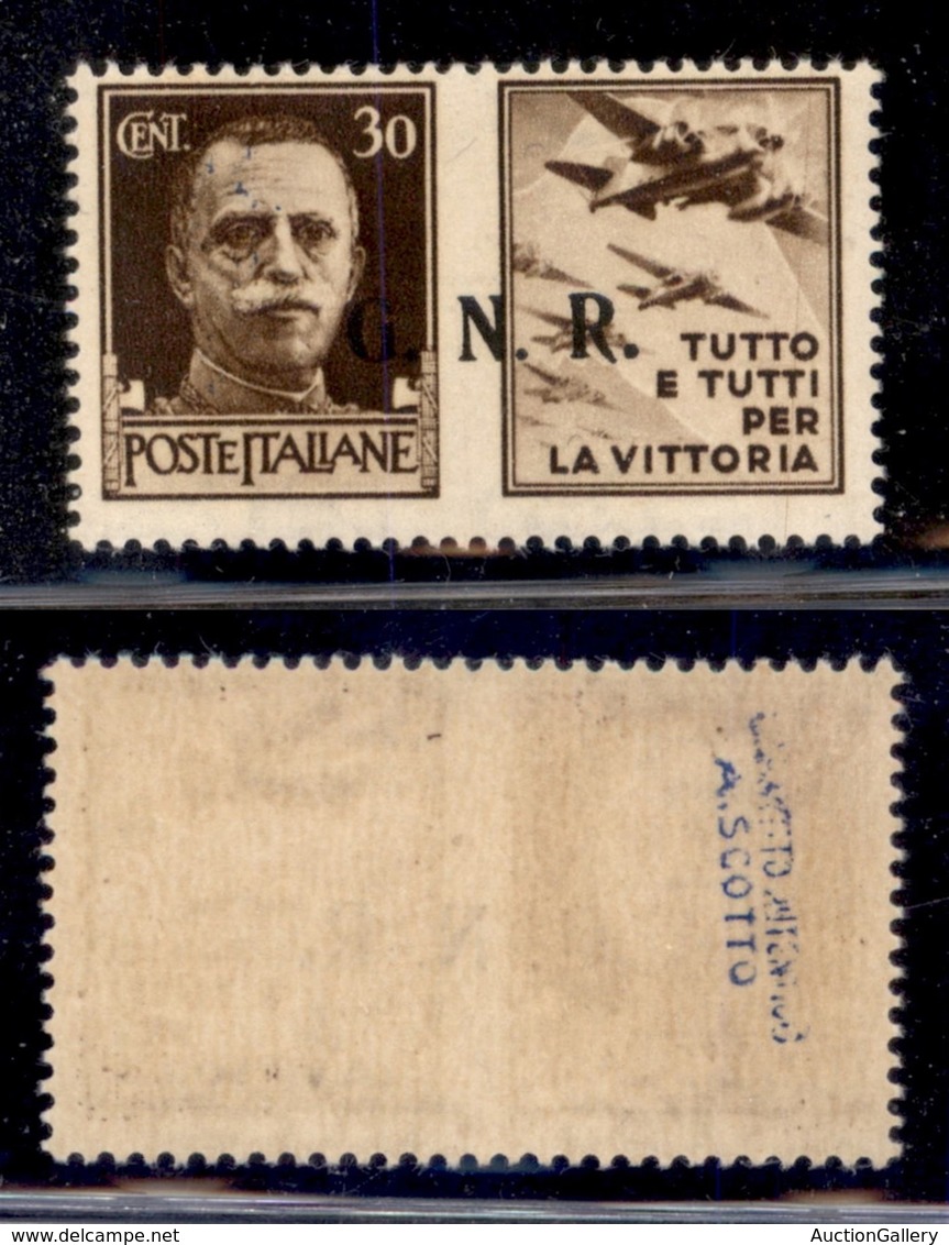 REPUBBLICA SOCIALE - GNR BRESCIA - 1943 - Propaganda - 30 Cent Aviazione (19/IIee) - Punto Piccolo Dopo N - Gomma Integr - Other & Unclassified