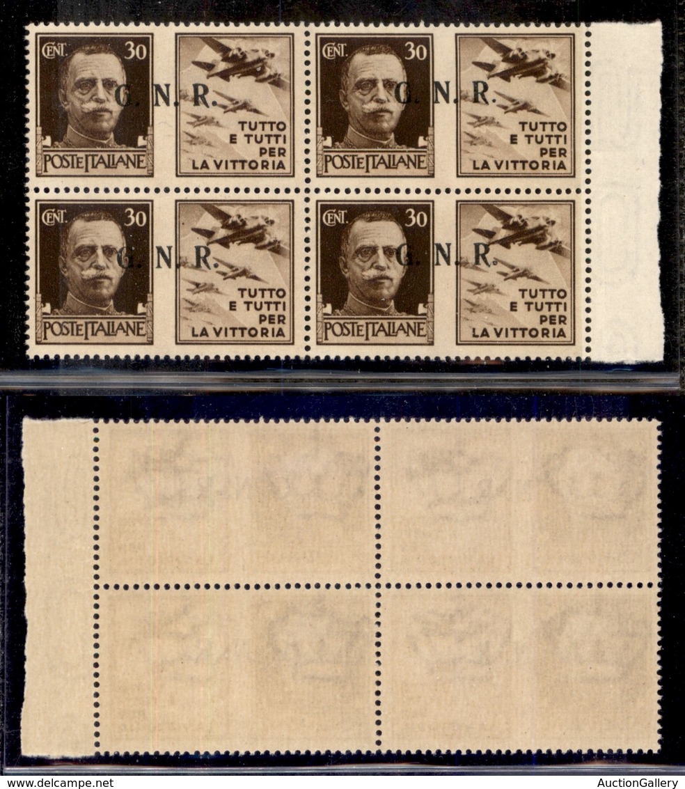 REPUBBLICA SOCIALE - GNR BRESCIA - 1943 - Propaganda - 30 Cent Aviazione (19/II) In Quartina (pos. 34/40) - Punto Piccol - Sonstige & Ohne Zuordnung