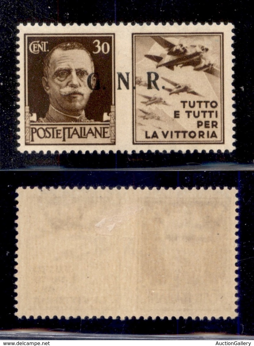 REPUBBLICA SOCIALE - GNR BRESCIA - 1943 - Propaganda - 30 Cent Aviazione (19/IIei) - Tre Punti Piccoli - Gomma Originale - Sonstige & Ohne Zuordnung
