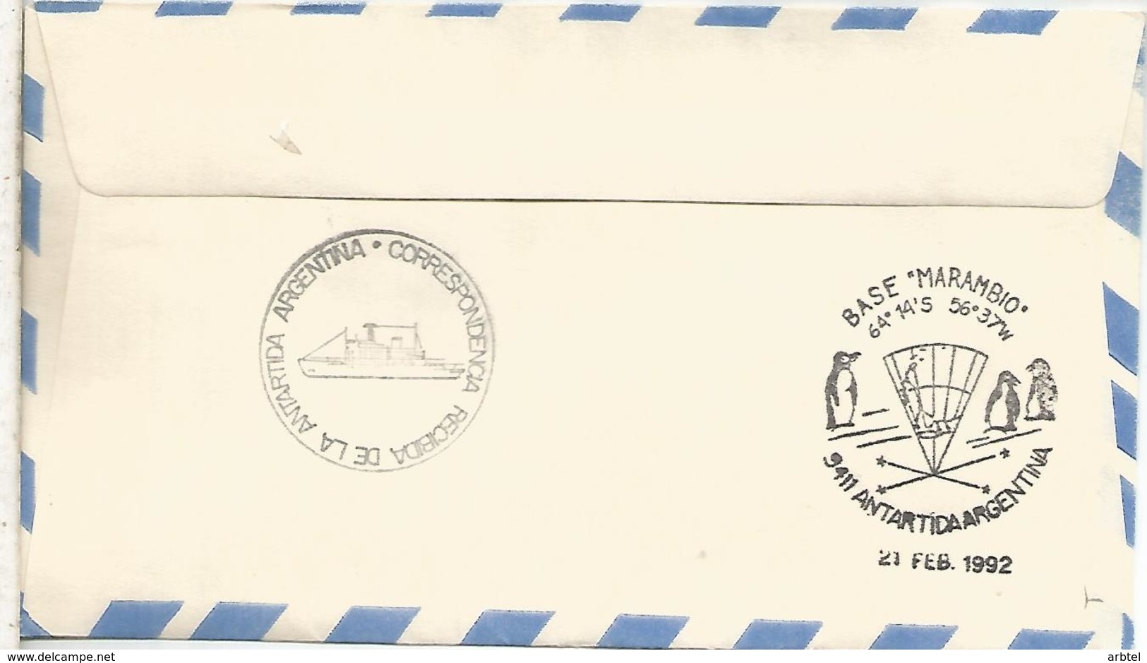 ARGENTINA 1992 ANTARTIDA ANTARCTIC  MAIL AVION PLANE BASE MARAMBIO - Polar Flights