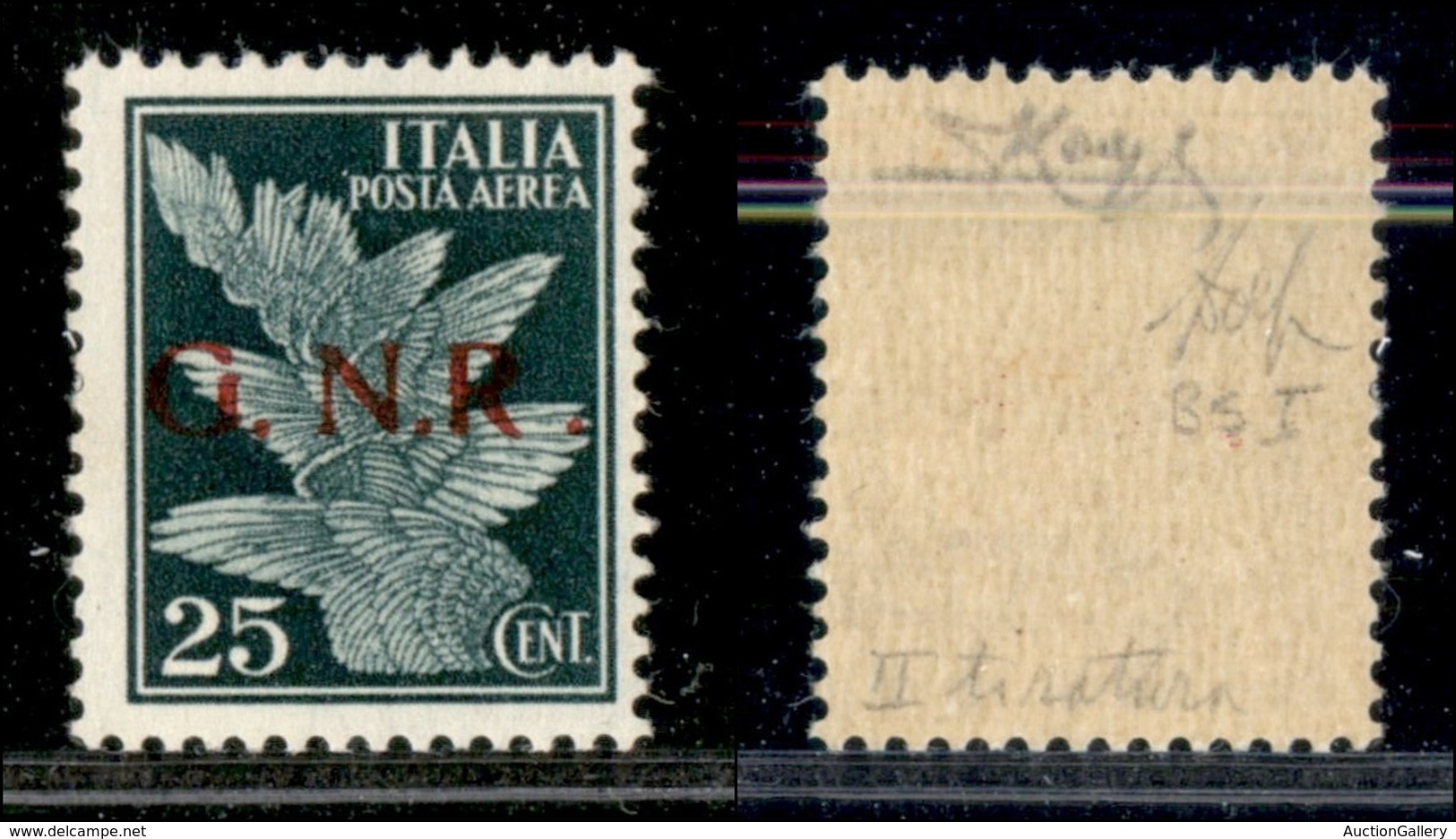 REPUBBLICA SOCIALE - GNR BRESCIA - 1943 - Posta Aerea - 25 Cent (117/If) - R Accostato A N - Gomma Integra - Cert. Wolf  - Autres & Non Classés