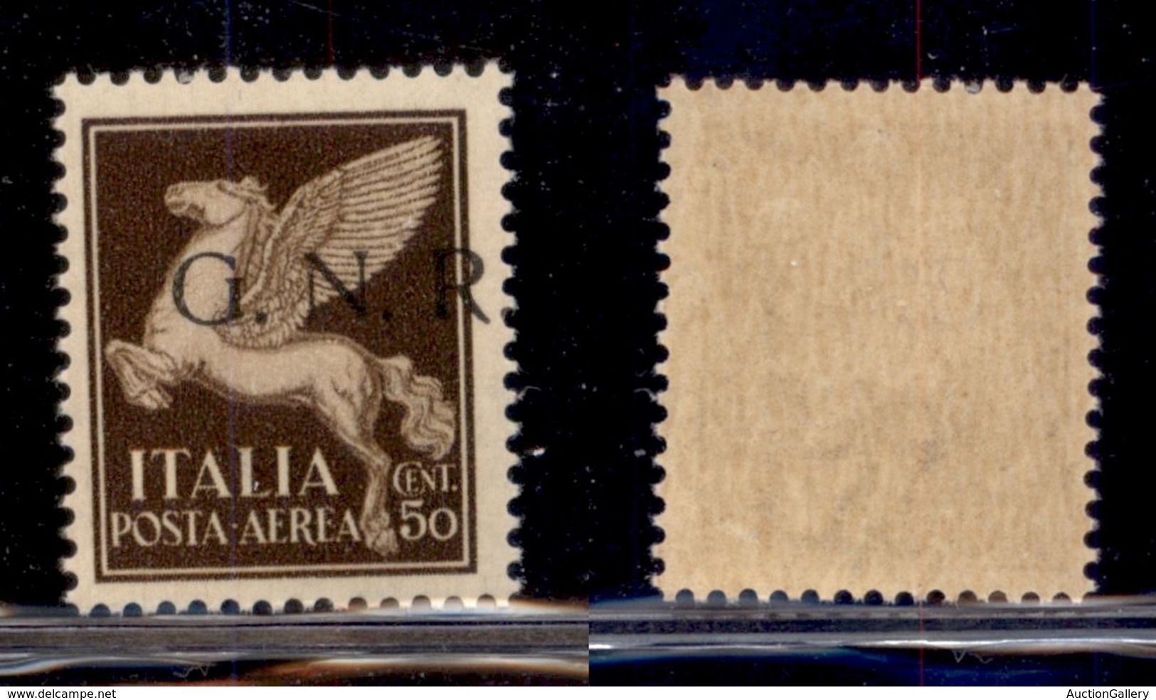 REPUBBLICA SOCIALE - GNR BRESCIA - 1943 - Posta Aerea - 50 Cent (118/Id) Con Soprastampa Spostata - Punto A Cavallo - Go - Other & Unclassified