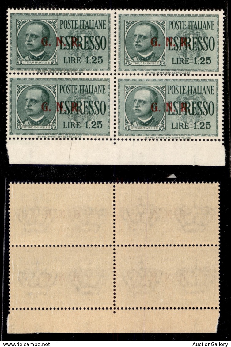 REPUBBLICA SOCIALE - GNR BRESCIA - 1943 - Espressi - 1,25 Lire (19/III) In Quartina - Punti Piccoli Dopo NR (m) + Tre Pu - Other & Unclassified