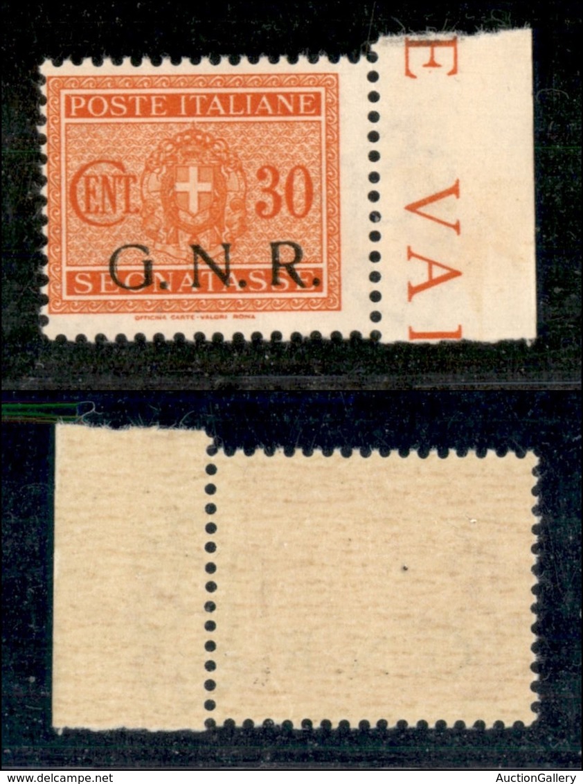 REPUBBLICA SOCIALE - GNR BRESCIA - 1943 - Segnatasse - 30 Cent (51/Ib - Varietà) - Soprastampa In Basso A Destra - Gomma - Autres & Non Classés