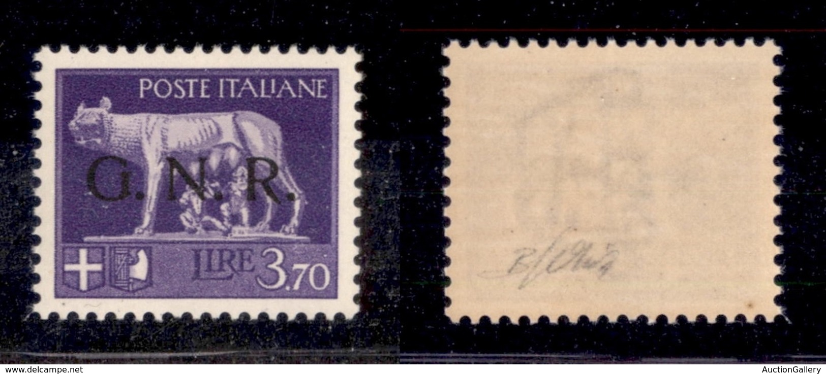 REPUBBLICA SOCIALE - GNR VERONA - 1944 - 3,70 Lire (484) - Gomma Integra - Oliva (120) - Other & Unclassified