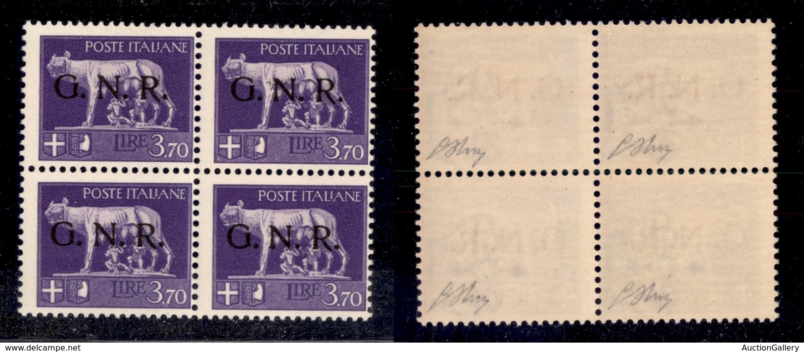 REPUBBLICA SOCIALE - GNR VERONA - 1944 - 3,70 Lire (484) In Quartina - Gomma Integra - Oliva (480+) - Autres & Non Classés