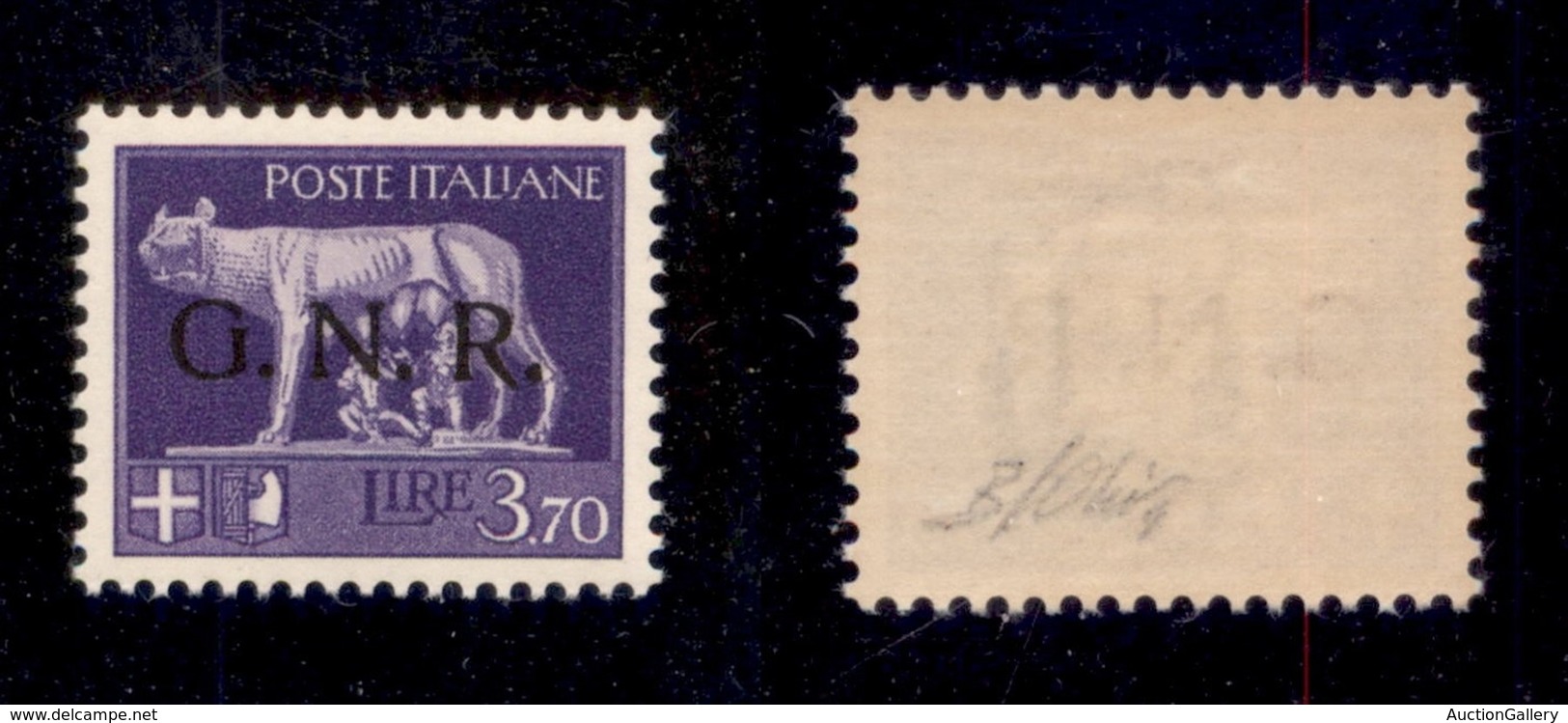REPUBBLICA SOCIALE - GNR VERONA - 1944 - 3,70 Lire (484iaac) - Con Punto Grosso Dopo R - Gomma Integra - Oliva (1.200) - Other & Unclassified
