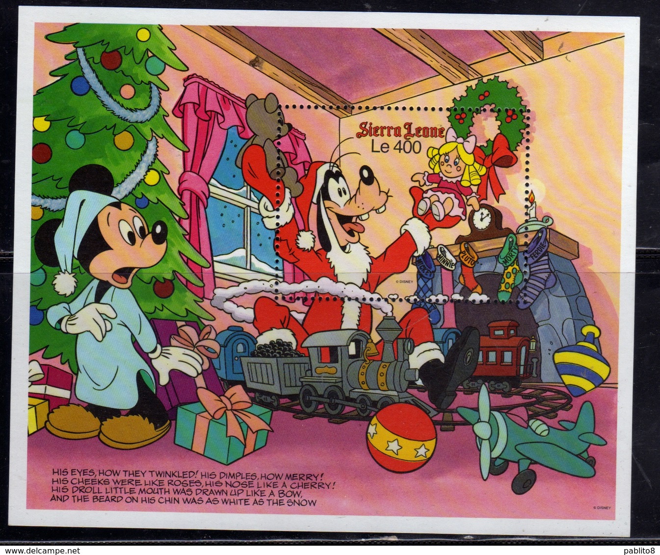 SIERRA LEONE 1990 WALT DISNEY MICKEY MOUSE CHRISTMAS BLOCK SHEET BLOCCO FOGLIETTO MNH - Sierra Leone (1961-...)