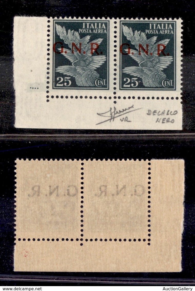 REPUBBLICA SOCIALE - GNR VERONA - 1944 - Posta Aerea - 25 Cent (117d + 117d Errore Ccc) - Coppia Angolare (pos. 191/192) - Andere & Zonder Classificatie